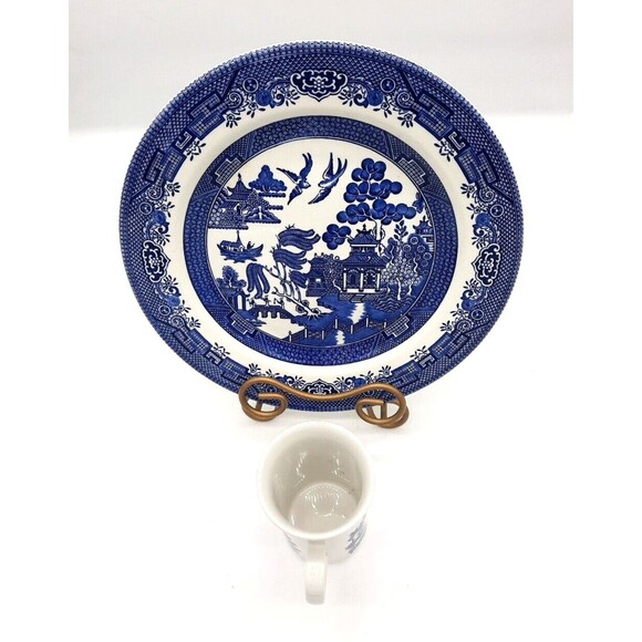 Vintage Churchill England Blue Willow 10" Dinner Plate & 4" Coffee/Tea Mug - Picture 5 of 7